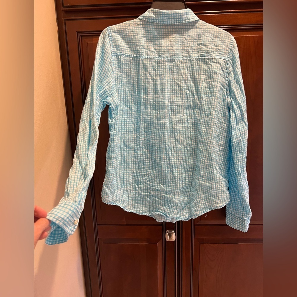 Lilly Pulitzer Linen Seaview Gingham Button Down Top - M - Picture 7 of 8
